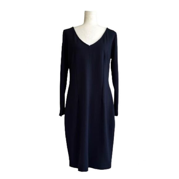 Chloe Kristyn Maggie Navy Ponte Knit V-Neck Long Sleeve Sheath Dress Large NEW - Picture 12 of 12